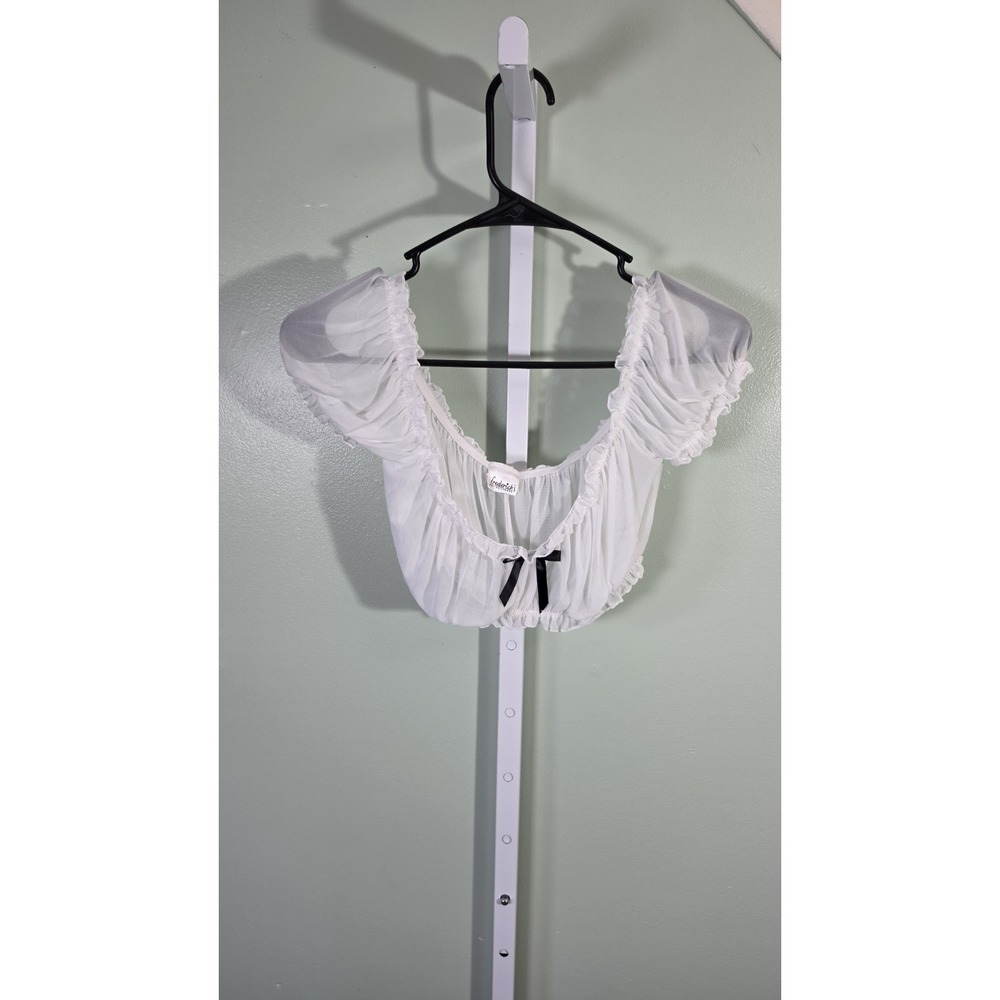 Fredericks of Hollywood Women's Y2K Vintage Milkmaid Sheer White Crop Top Large‎